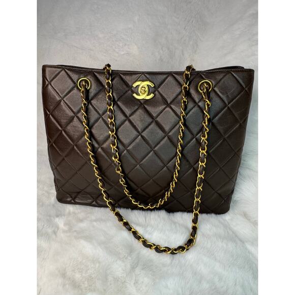 Chanel Vintage Quilted Shopper Tote (Brown Lambskin) - Picture 1 of 7